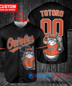 Baltimore Orioles x Totoro Studio Ghibli with Trophy Custom Baseball Jersey Black