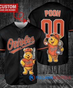 Baltimore Orioles x Winnie the Pooh with Trophy Custom Baseball Jersey Black