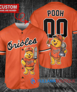 Baltimore Orioles x Winnie the Pooh with Trophy Custom Baseball Jersey Orange