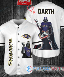 Baltimore Ravens x Darth Vader Star Wars with Trophy Custom Baseball Jersey White