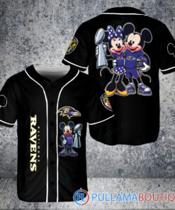 Baltimore Ravens x Mickey and Minnie with Trophy Baseball Jersey Black