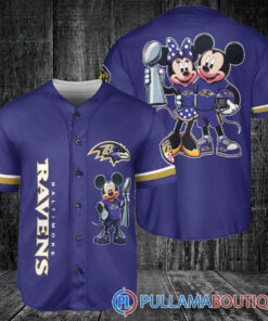 Baltimore Ravens x Mickey and Minnie with Trophy Baseball Jersey Purple