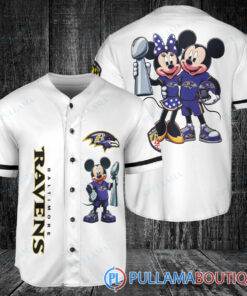 Baltimore Ravens x Mickey and Minnie with Trophy Baseball Jersey White