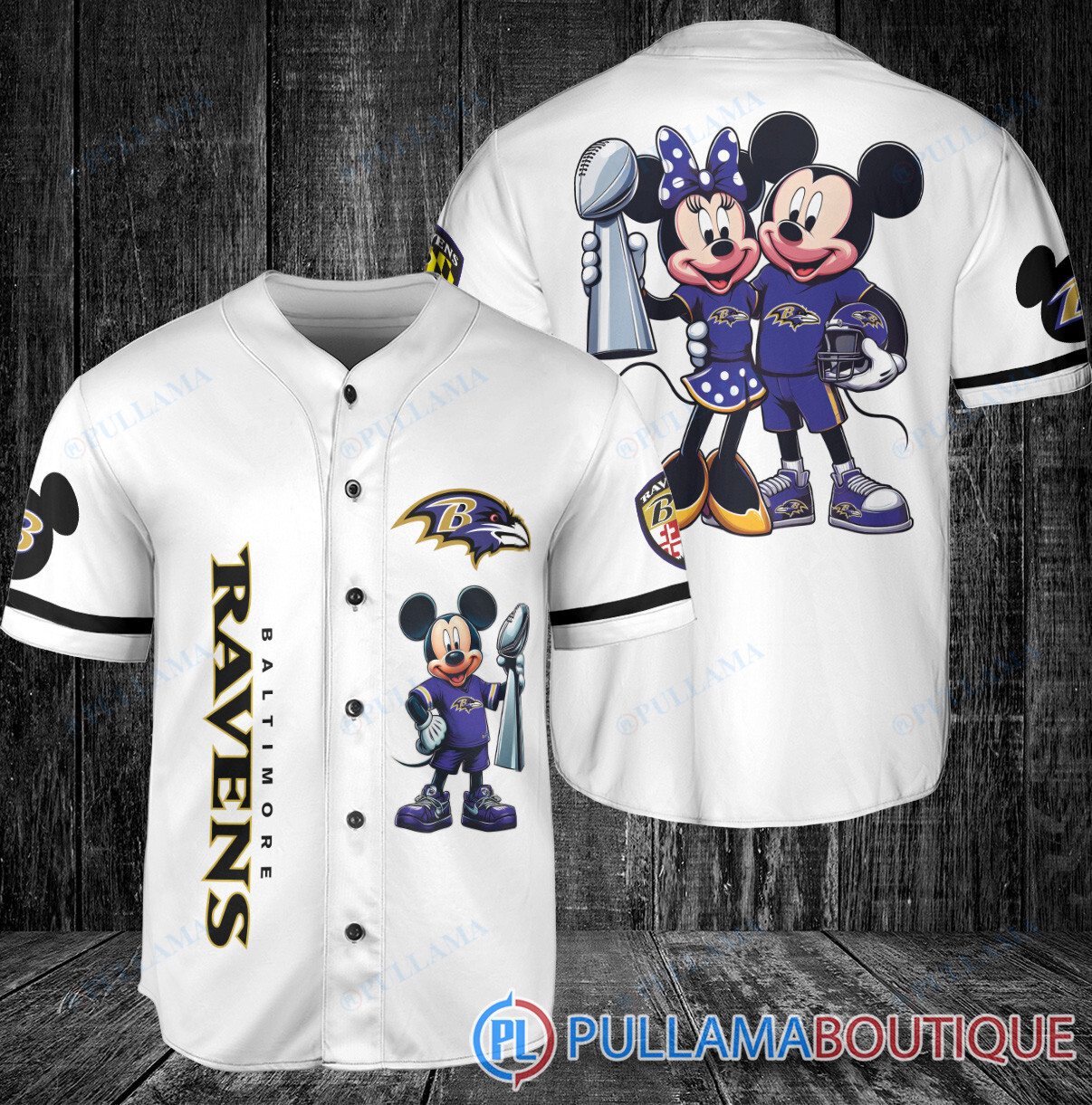 Tampa Bay Buccaneers x Mickey and Minnie with Trophy Baseball Jersey White