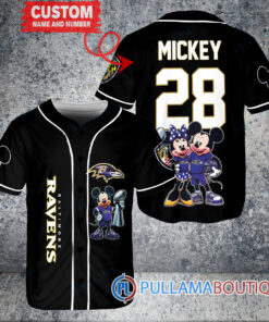 Baltimore Ravens x Mickey and Minnie with Trophy Custom Baseball Jersey Black