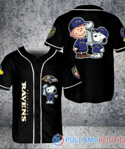 Baltimore Ravens x Snoopy and Charlie Brown with Trophy Baseball Jersey Black