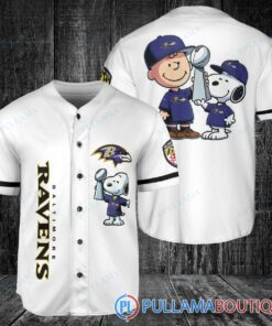 Baltimore Ravens x Snoopy and Charlie Brown with Trophy Baseball Jersey White