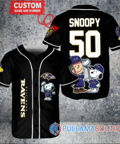 Baltimore Ravens x Snoopy and Charlie Brown with Trophy Custom Baseball Jersey Black