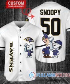 Baltimore Ravens x Snoopy and Charlie Brown with Trophy Custom Baseball Jersey White