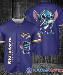 Baltimore Ravens x Stitch with Trophy Baseball Jersey Purple