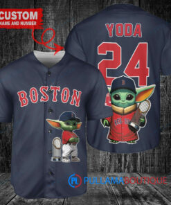 Boston Red Sox Baby Yoda Star Wars Mandalorian Trophy Baseball Jersey Navy