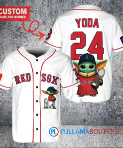 Boston Red Sox Baby Yoda Star Wars Mandalorian Trophy Baseball Jersey White