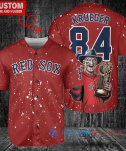 Boston Red Sox Freddy Krueger Halloween World Series Trophy Baseball Jersey V2