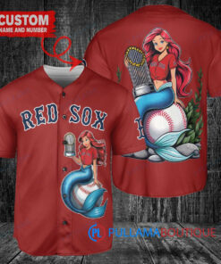 Boston Red Sox x Ariel Mermaid with Trophy Custom Baseball Jersey Red