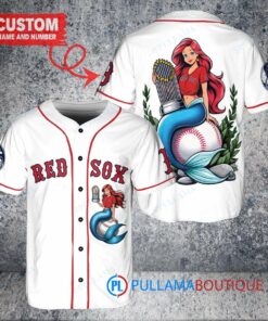 Boston Red Sox x Ariel Mermaid with Trophy Custom Baseball Jersey White