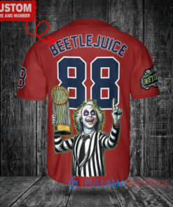 Boston Red Sox x Beetlejuice Halloween with World Series Trophy Custom Baseball Jersey Red