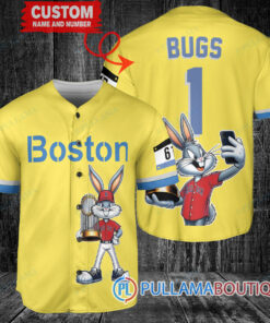 Boston Red Sox x Bugs Bunny with Trophy Baseball Jersey Gold-Light Blue City Connect