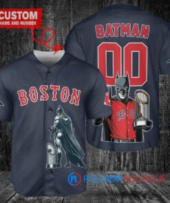 Boston Red Sox x DC Comics Batman The Dark Knight with Trophy Custom Baseball Jersey Navy