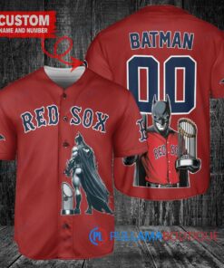 Boston Red Sox x DC Comics Batman The Dark Knight with Trophy Custom Baseball Jersey Red