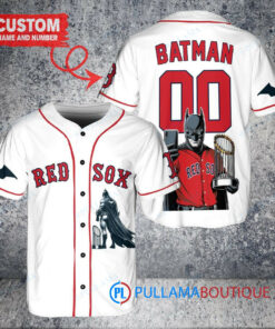 Boston Red Sox x DC Comics Batman The Dark Knight with Trophy Custom Baseball Jersey White