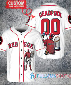 Boston Red Sox x Deadpool with Trophy Baseball Jersey White