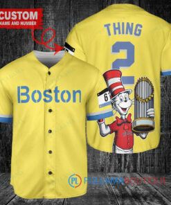 Boston Red Sox x Dr Seuss with World Series Trophy Custom Baseball Jersey Gold-Light Blue City Connect