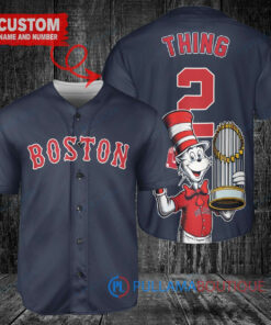 Boston Red Sox x Dr Seuss with World Series Trophy Custom Baseball Jersey Navy