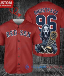 Boston Red Sox x Ghostface Scream Halloween Halloween with World Series Trophy Custom Baseball Jersey Red