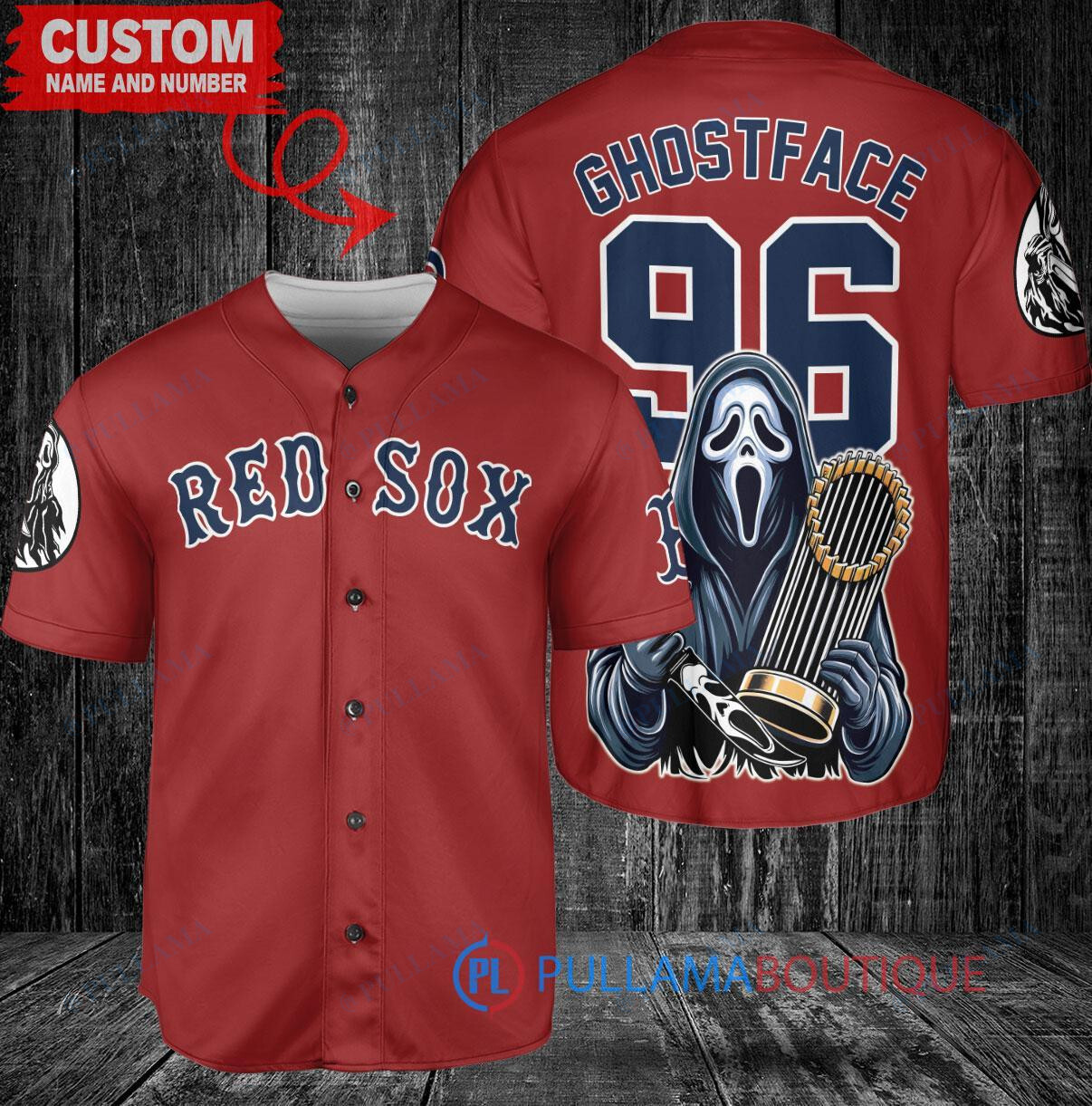 Boston Red Sox x Ghostface Scream Halloween Halloween with World Series Trophy Custom Baseball Jersey White