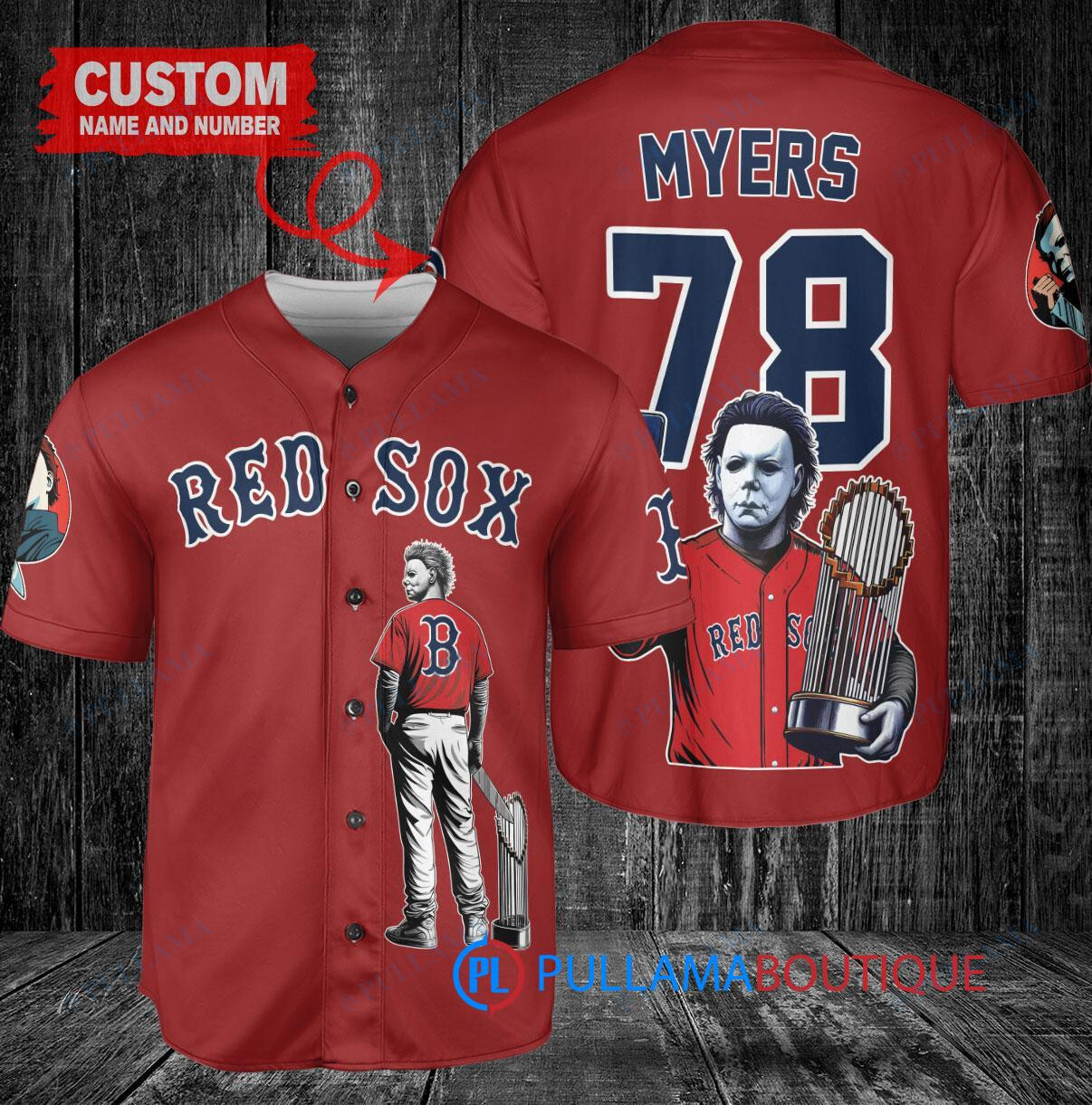 Miami Marlins x Halloween Michael Myers with Trophy Custom Baseball Jersey Red