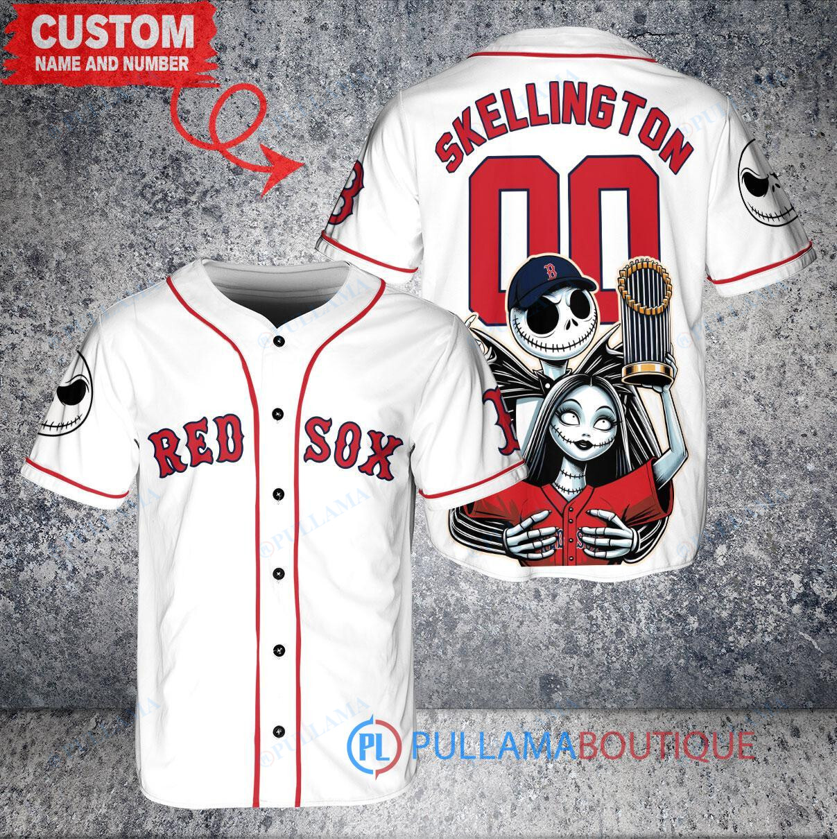 Chicago Cubs x Jack Skellington and Sally The Nightmare Before Christmas with World Series Trophy Custom Baseball Jersey Navy