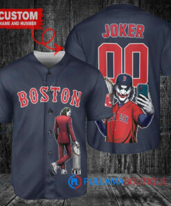 Boston Red Sox x Joker DC Comics with Trophy Custom Baseball Jersey Navy