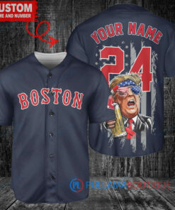 Boston Red Sox x Limited Edition with World Series Trophy Custom Baseball Jersey Navy