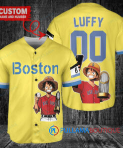 Boston Red Sox x Luffy One Piece Baseball Jersey – Gold-Light Blue City Connect