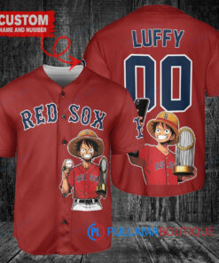 Boston Red Sox x Luffy One Piece with Trophy Custom Baseball Jersey Red