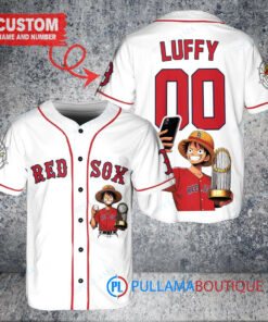 Boston Red Sox x Luffy One Piece with Trophy Custom Baseball Jersey White