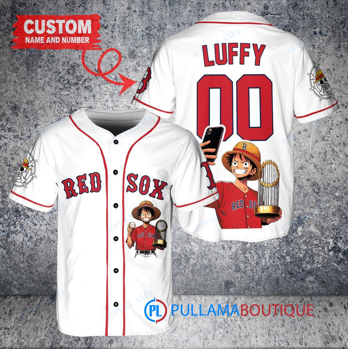 Atlanta Braves x Luffy One Piece with Trophy Custom Baseball Jersey White