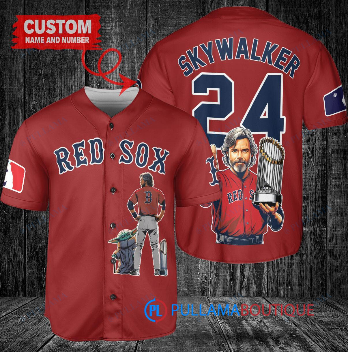 Red Sox Luke Skywalker Star Wars Trophy Baseball Jersey Gold-Light Blue