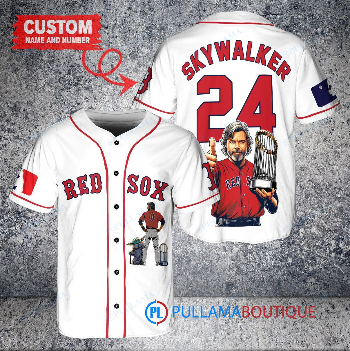 Boston Red Sox x Luke Skywalker Star Wars with Trophy Custom Baseball Jersey Navy