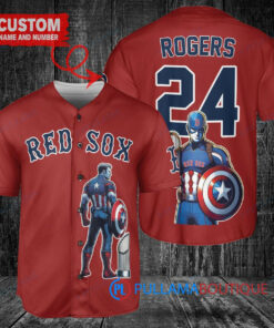 Boston Red Sox x Marvel Captain America Steve Rogers with Trophy Custom Baseball Jersey Red