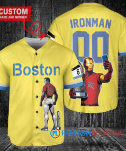 Boston Red Sox x Marvel Iron Man Tony Stark Custom Jersey – Gold/Light Blue