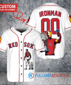 Boston Red Sox x Marvel Iron Man Tony Stark with Trophy Custom Baseball Jersey White