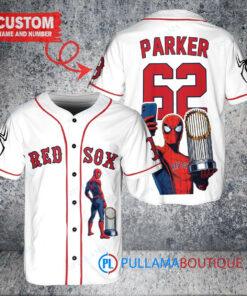 Boston Red Sox x Marvel Spiderman with Trophy Custom Baseball Jersey White