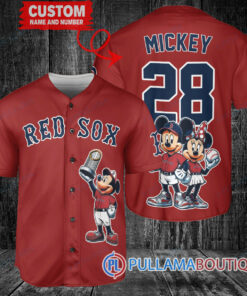 Boston Red Sox x Mickey and Minnie with Trophy Baseball Jersey Red