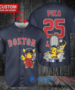 Boston Red Sox x Pikachu Pokemon with Trophy Custom Baseball Jersey Navy