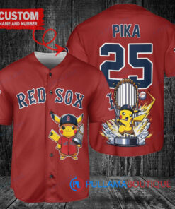 Boston Red Sox x Pikachu Pokemon with Trophy Custom Baseball Jersey Red