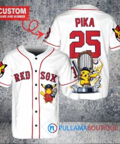 Boston Red Sox x Pikachu Pokemon with Trophy Custom Baseball Jersey White