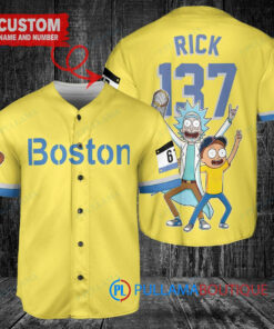 Boston Red Sox x Rick and Morty with Trophy Custom Baseball Jersey Gold-Light Blue City Connect