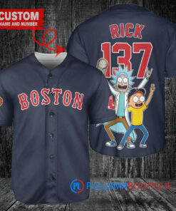 Boston Red Sox x Rick and Morty with Trophy Custom Baseball Jersey Navy