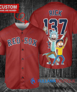 Boston Red Sox x Rick and Morty with Trophy Custom Baseball Jersey Red